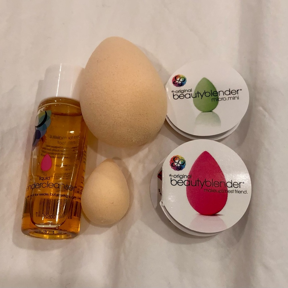 Beauty Blender set - regular, micro-mini, and cleaner.